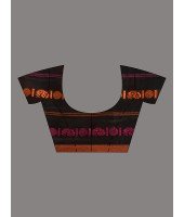Traditional Bengali Begampuri Handloom Cotton Saree With Blouse Piece(Black Orange)