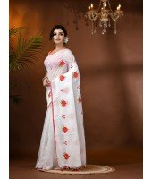 Cotton Blend Red Rose Woven Designer Saree with Blouse Piece (Red Pallu)