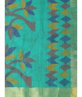  Handloom Cotton Blend Saree Floral Leaf Design With Blouse Piece (Firoza)