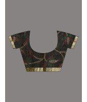 Handloom Cotton Blend Saree Floral Leaf Design With Blouse Piece (Black)