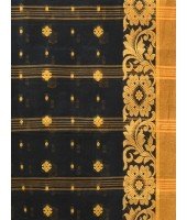  Handloom Cotton Saree Chakra Phool Woven Designer Without Blouse Piece Black)
