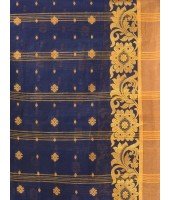  Handloom Cotton Saree Chakra Phool Woven Designer Without Blouse Piece (Bl;ue)