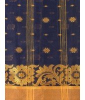  Handloom Cotton Saree Chakra Phool Woven Designer Without Blouse Piece (Bl;ue)