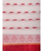 Traditional Tant Pure Cotton Handloom Saree LalKamal Design Without Blouse Piece (Red White)