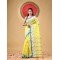 Traditional Pure Handloom Cotton Saree Leaf Woven Design Without Blouse Piece(Yellow)