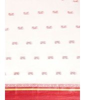 Pure Handloom Cotton Saree Navarupa Velvet Par Design Without Blouse Piece (White Red)