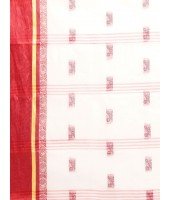 Pure Handloom Cotton Saree Navarupa Velvet Par Design Without Blouse Piece (White Red)