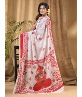  Cotton Handloom Saree Uma Ganesh Printed Design Handloom Saree with Blouse Piece (Brown red White)