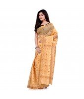 dB DESH BIDESH Women`s Bengal Tant Kerala Print Design Pure Handloom Cotton Saree Without Blouse Piece Golden