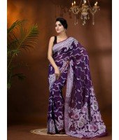 Resham Dhakai Jamdani Cotton Handloom Saree Alpana Paisle Kolka Design Jamdani Saree (Jam)