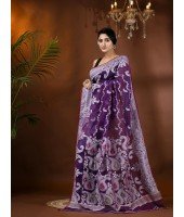  Resham Dhakai Jamdani Cotton Handloom Saree Alpana Paisle Kolka Design Jamdani Saree (Jam)