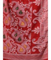 Resham Dhakai Jamdani Cotton Handloom Saree Alpana Paisle Kolka Design Jamdani Saree (Red)