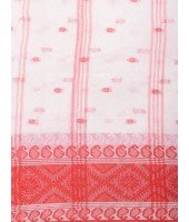 Women's Tant Cotton Saree (DBSARE131218WOBRWCL9_White, Red)