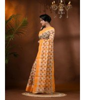  Banphul Print Design Pure Handloom Cotton Saree Without Blouse Piece (Yellow)
