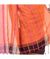 dB DESH BIDESH Women`s Traditional Bengali Begampuri Pure Handloom Cotton Saree With Blouse Piece (Black Orange)