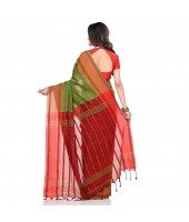 dB DESH BIDESH Women`s Traditional Bengali Begampuri Pure Handloom Cotton Saree With Blouse Piece (Green Red)