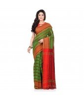 dB DESH BIDESH Women`s Traditional Bengali Begampuri Pure Handloom Cotton Saree With Blouse Piece (Green Red)