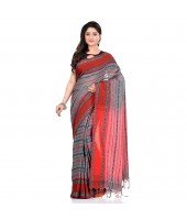 dB DESH BIDESH Women`s Traditional Bengali Begampuri Pure Handloom Cotton Saree With Blouse Piece (Grey Red)