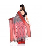 dB DESH BIDESH Women`s Traditional Bengali Begampuri Pure Handloom Cotton Saree With Blouse Piece (Grey Red)