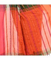 dB DESH BIDESH Women`s Traditional Bengali Begampuri Pure Handloom Cotton Saree With Blouse Piece (Pesta green Orange)