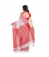 dB DESH BIDESH Women`s Traditional Bengali Begampuri Pure Handloom Cotton Saree With Blouse Piece (White Black Red)