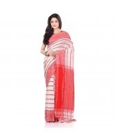dB DESH BIDESH Women`s Traditional Bengali Begampuri Pure Handloom Cotton Saree With Blouse Piece (White Red)