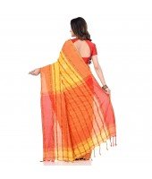 dB DESH BIDESH Women`s Traditional Bengali Begampuri Pure Handloom Cotton Saree With Blouse Piece (Yellow Red)