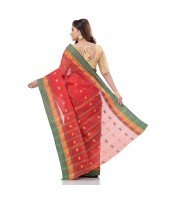 dB DESH BIDESH Women`s Traditional Bengali Tant Lotus Design Pure Handloom Cotton Saree Without Blouse Piece (Red)
