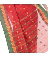 dB DESH BIDESH Women`s Traditional Bengali Tant Lotus Design Pure Handloom Cotton Saree Without Blouse Piece (Red)