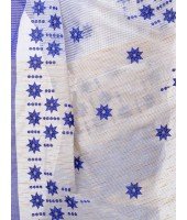 Pure Cotton Handloom Traditional Khadi Bengali Tant Saree Very Soft Cotton Materials Star Design With Blouse Piece (Blue White)   