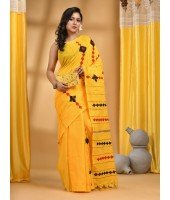 Khesh Pure Cotton Handloom Saree Diamond Designed With Blouse Piece(Yellow)
