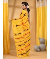 Khesh Pure Cotton Handloom Saree Diamond Designed With Blouse Piece(Yellow)