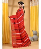 Khesh Pure Cotton Handloom Saree Diamond Designed With Blouse Piece(Red)