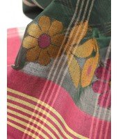 Traditional Pure Handloom Cotton Saree Flower Leaf Kolka Woven Design Without Blouse Piece (Green)