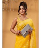 Tant Cotton Silk Handloom Cotton Saree Flowting Leaves Work With Blouse Piece (yellow)