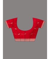 Tant Cotton Silk Handloom Cotton Saree Flowting Leaves Work With Blouse Piece (Red)