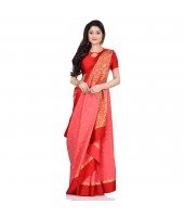 dB DESH BIDESH Women`s Bengal Kanchipuram Art Silk Saree Handmade Whole Body Garad Design With Running Blouse Coral