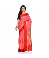 dB DESH BIDESH Women`s Bengal Kanchipuram Art Silk Saree Handmade Whole Body Garad Design With Running Blouse Coral