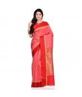 dB DESH BIDESH Women`s Bengal Kanchipuram Art Silk Saree Handmade Whole Body Garad Design With Running Blouse Coral