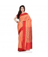 dB DESH BIDESH Women`s Bengal Kanchipuram Art Silk Saree Handmade Whole Body Garad Design With Running Blouse Safron