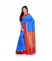 dB DESH BIDESH Women`s Bengal Kanchipuram Art Silk Saree Handmade Whole Body Garad Design With Running Blouse Sky Blue