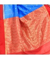 dB DESH BIDESH Women`s Bengal Kanchipuram Art Silk Saree Handmade Whole Body Garad Design With Running Blouse Sky Blue