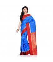 dB DESH BIDESH Women`s Bengal Kanchipuram Art Silk Saree Handmade Whole Body Garad Design With Running Blouse Sky Blue