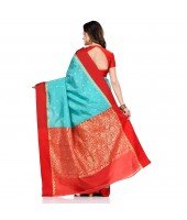 dB DESH BIDESH Women`s Bengal Kanchipuram Art Silk Saree Handmade Whole Body Garad Design With Running Blouse Firoza