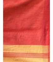 Handloom Tant Pure Cotton Saree Temple Par Desigined With Blouse Piece (Red Yellow)
