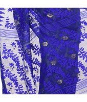 dB Desh Bidesh Women`s Bengal Handloom Tant Soft Dhakai Jamdani Cotton Saree Whole Body Design (Blue White)