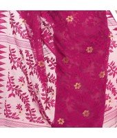 dB Desh Bidesh Women`s Bengal Handloom Tant Soft Dhakai Jamdani Cotton Saree Whole Body Design (Pulm jam White)