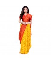 dB Desh Bidesh Women`s Bengal Handloom Tant Soft Dhakai Jamdani Cotton Saree Whole Body Design (Red Yellow)