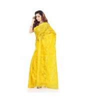 dB Desh Bidesh Women`s Bengal Handloom Tant Soft Dhakai Jamdani Cotton Saree Whole Body Design (Yellow)
