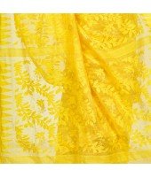 dB Desh Bidesh Women`s Bengal Handloom Tant Soft Dhakai Jamdani Cotton Saree Whole Body Design (Yellow)
